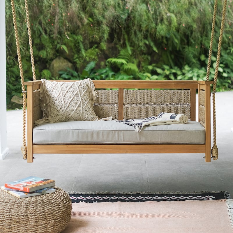 Cambridge Casual Blaine Teak Wood Outdoor Porch Swing with Cushion