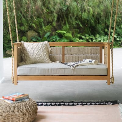 Cambridge Casual Blaine Teak Wood Outdoor Porch Swing with Cushion