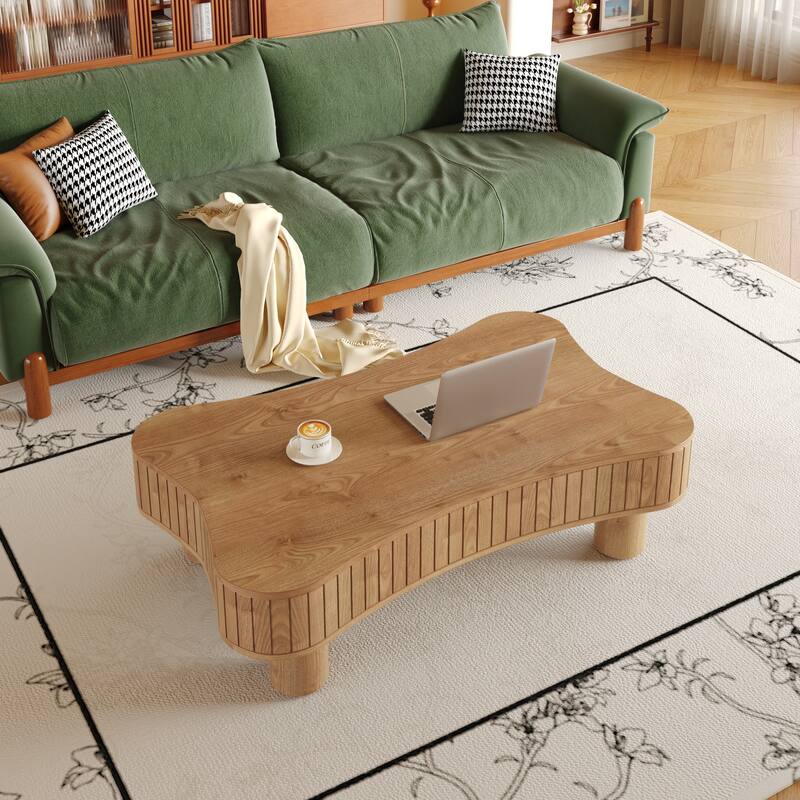 Lift Top Coffee Table 42" - Fluted Panel Hidden Storage, Silent Hydraulic Lift, Curved Safety Corners,5 Min Assembly
