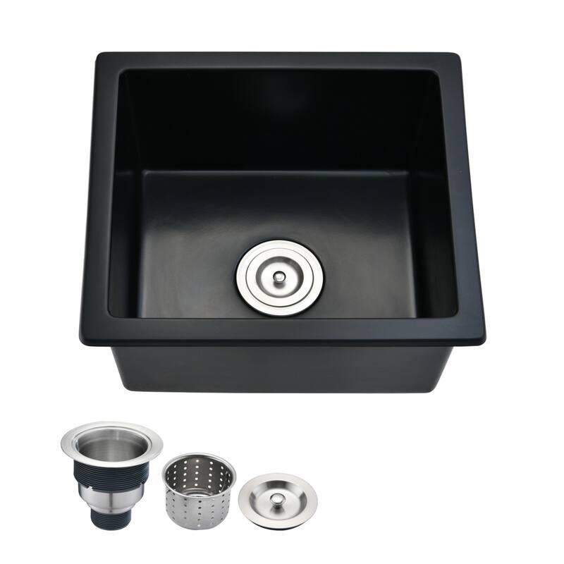 Quartz 14''/18''/33''L Undermount Kitchen Sink With Basket Strainer in Black