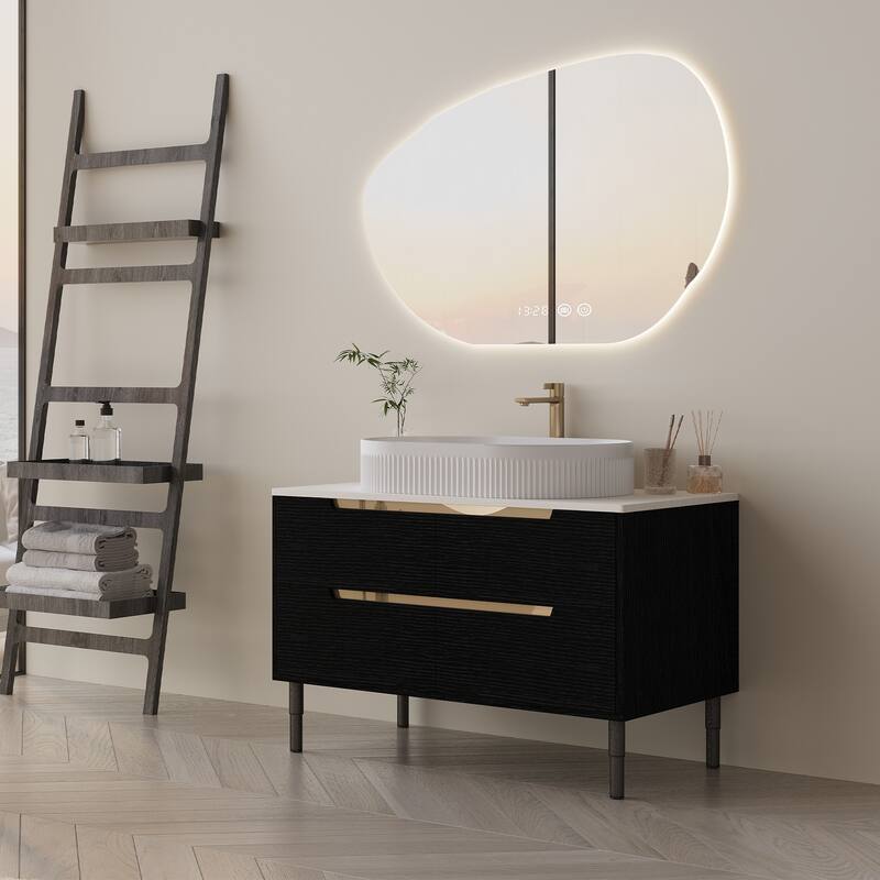 36 inch Bathroom Vanity, Freestanding or Wall Mounted with Ceramic Integrated Sink & Soft-Close Drawers - Black,Gold,White