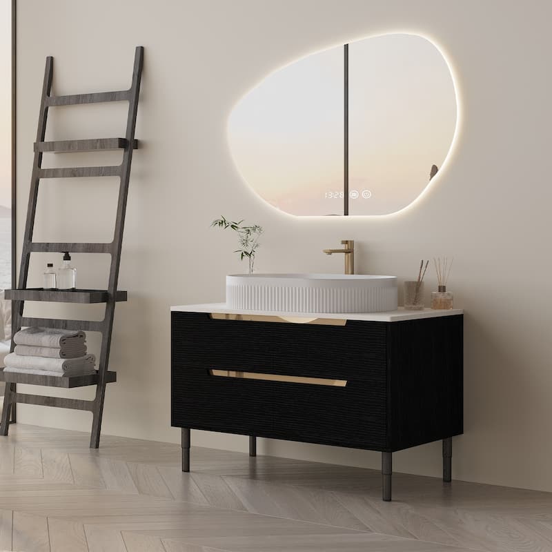 GDFStudio - Luxury 36" Floating/Freestanding Sintered Stone Bathroom Vanity with Ceramic Vessel Sink & Soft-Close Drawers