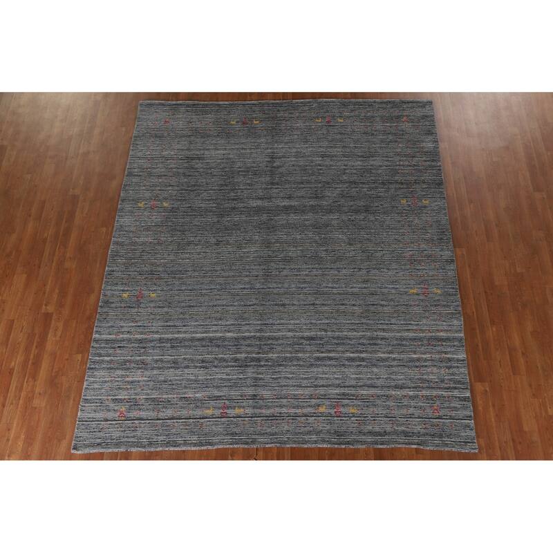 Gray Gabbeh Indian Area Rug Hand-Knotted Wool Carpet - 8'1"x 9'7"