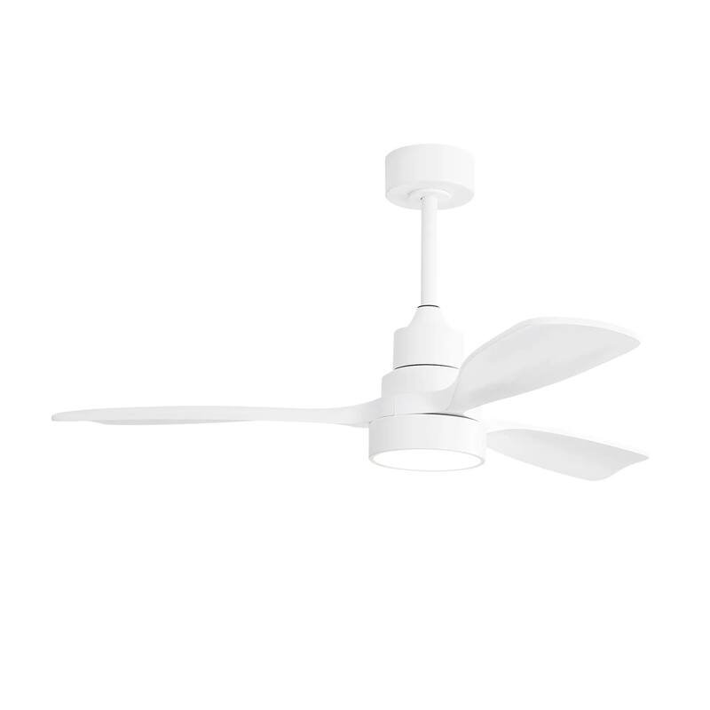 48 Inch Solid Wood Ceiling Fan with Dimmable Light 6 Speed Reversible DC Motor - White