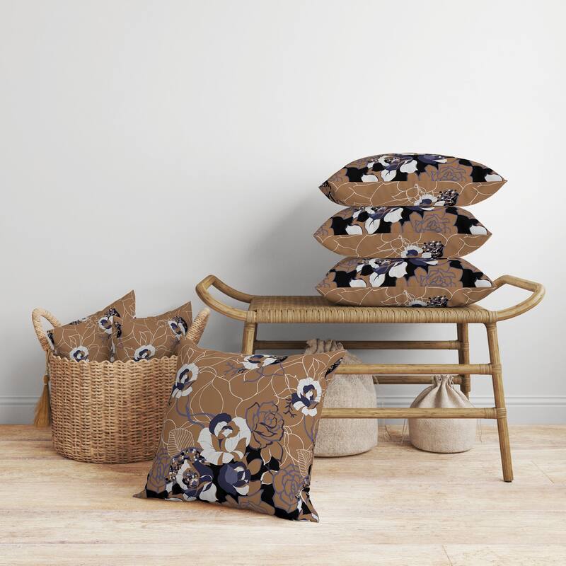 Regal Rose Retreat Faux Suede Reversible Throw Pillow Copper and Blue