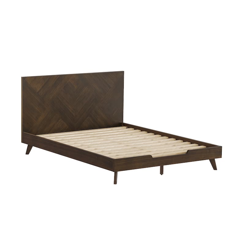 Solid Wood Panel Platform Bed with Headboard