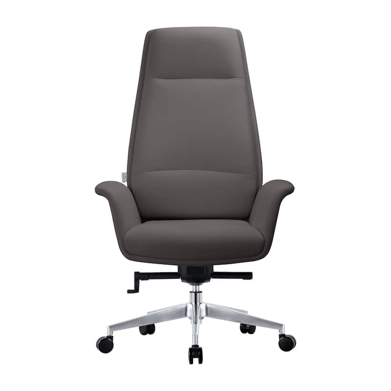 Grey Faux Leather Tall Office Chair with Aluminum Frame, Adjustable Height, Swivel Seat and Fixed Arms