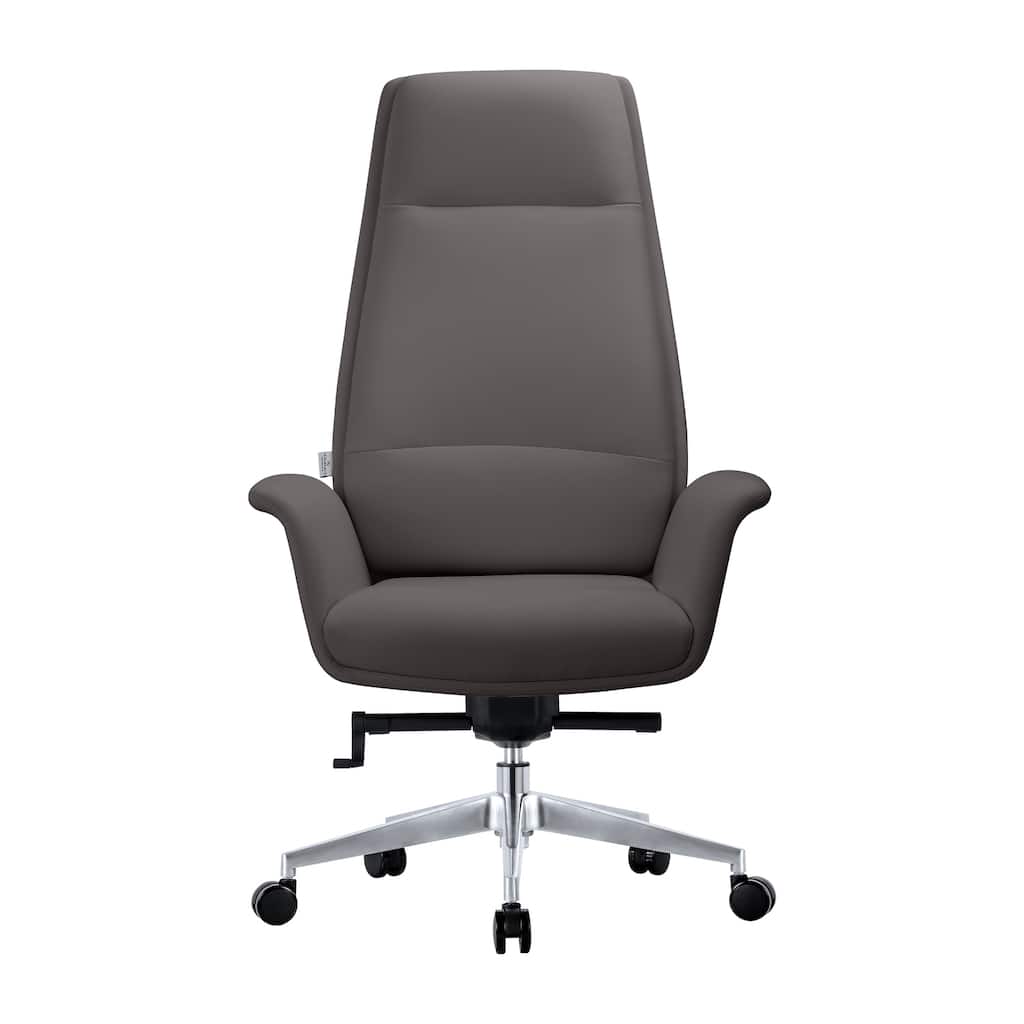 Grey Faux Leather Tall Office Chair with Aluminum Frame, Adjustable Height, Swivel Seat and Fixed Arms