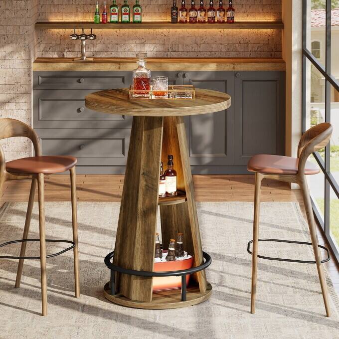 Round Counter Height Bar Table, Wooden High Top Pub Table