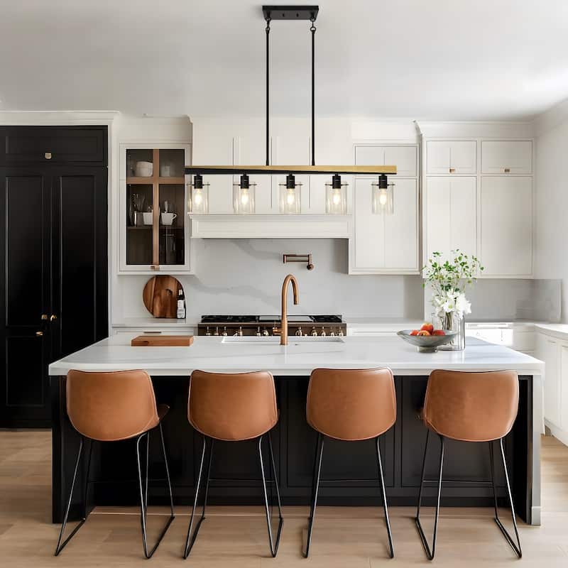 Virell Modern 5-Light 39" W Linear Island Chandelier with Clear Glass Shade - Black&Gold - 39.3"Wx3.9"Dx10"H
