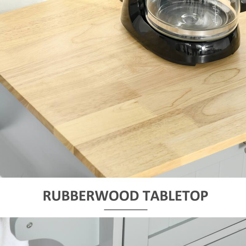 Mobile Kitchen Island On Fixed Wheels with Storage Space, 2 Drawers, 3 Cupboards, Adjustable Shelves and Towel Rack, White