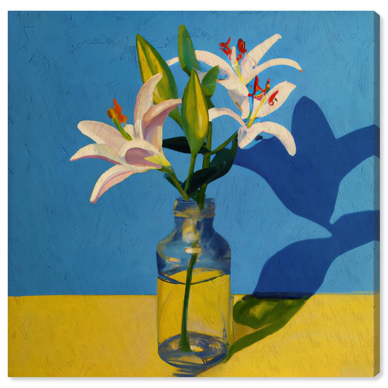 Wynwood Studio Canvas Floral and Botanical I think Summer Florals Blue and Mustard Traditional Wall Art Canvas Print