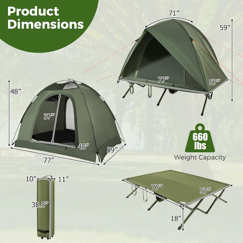 Gymax 2-Person Camping Cot Combo Off-Ground Travel Cot Tent w/Pop-up