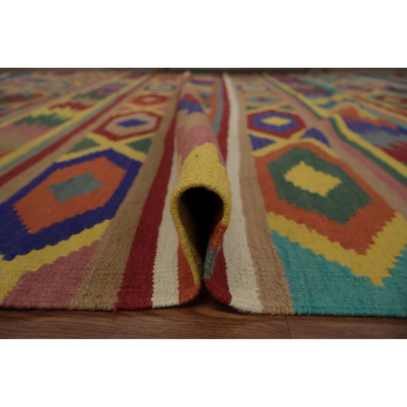Hand Woven Oriental 100% Wool Carpet Southwestern Modern Multi-Colored Kilim Area Rug - 12' 3'' X 8' 9''