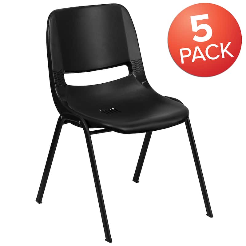 5 Pack 880 lb. Capacity Ergonomic Shell Stack Chair with Metal Frame - 23.5"D x 19.25"W x 32"H