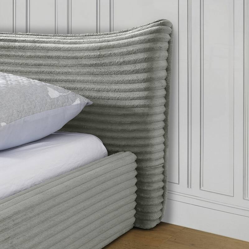 Grounded Platform Bed with Decorative Curved Headboard and Solid Wood Frame