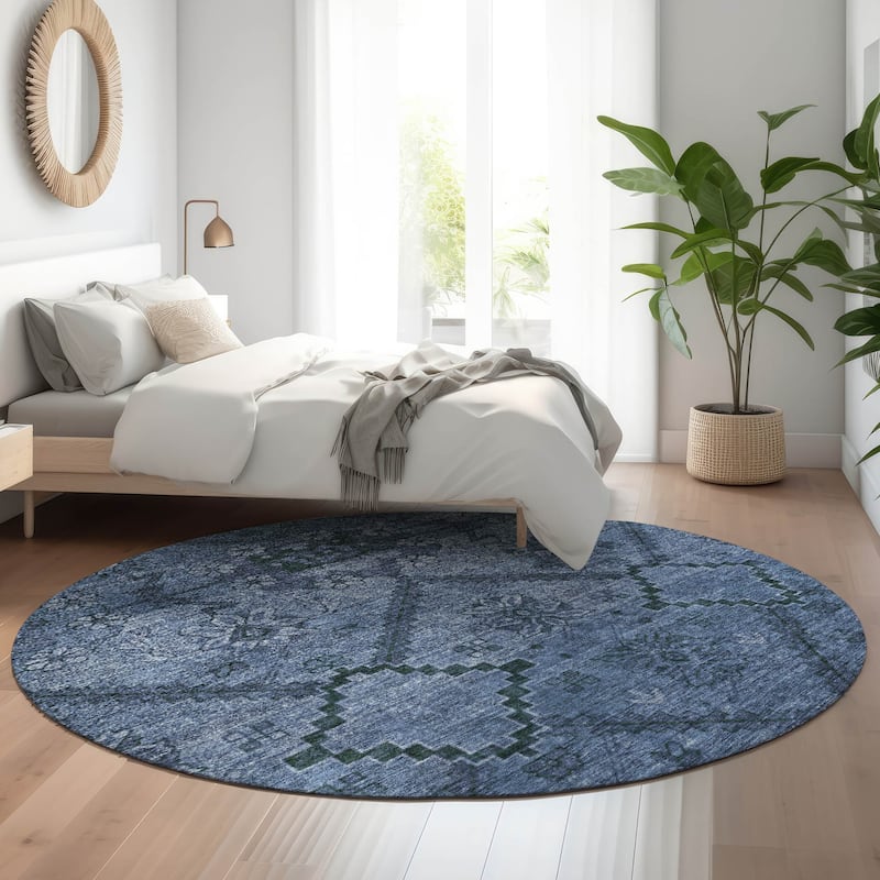 Premium Washable Super Soft Boho Moroccan Mayfield Rug - Navy - 8' x 8'