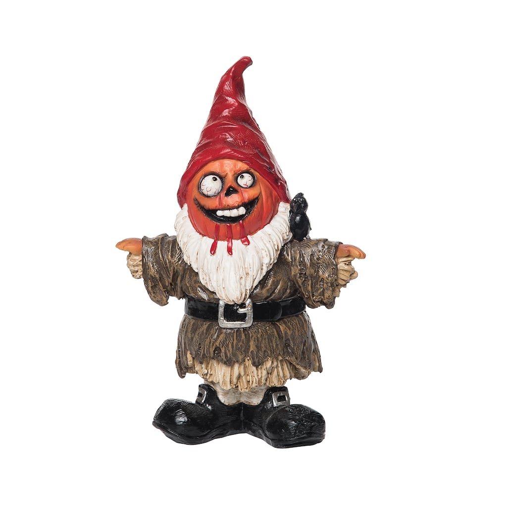 Gnome Jack O "Lantern Scarecrow w/ Raven Halloween Small Figurine