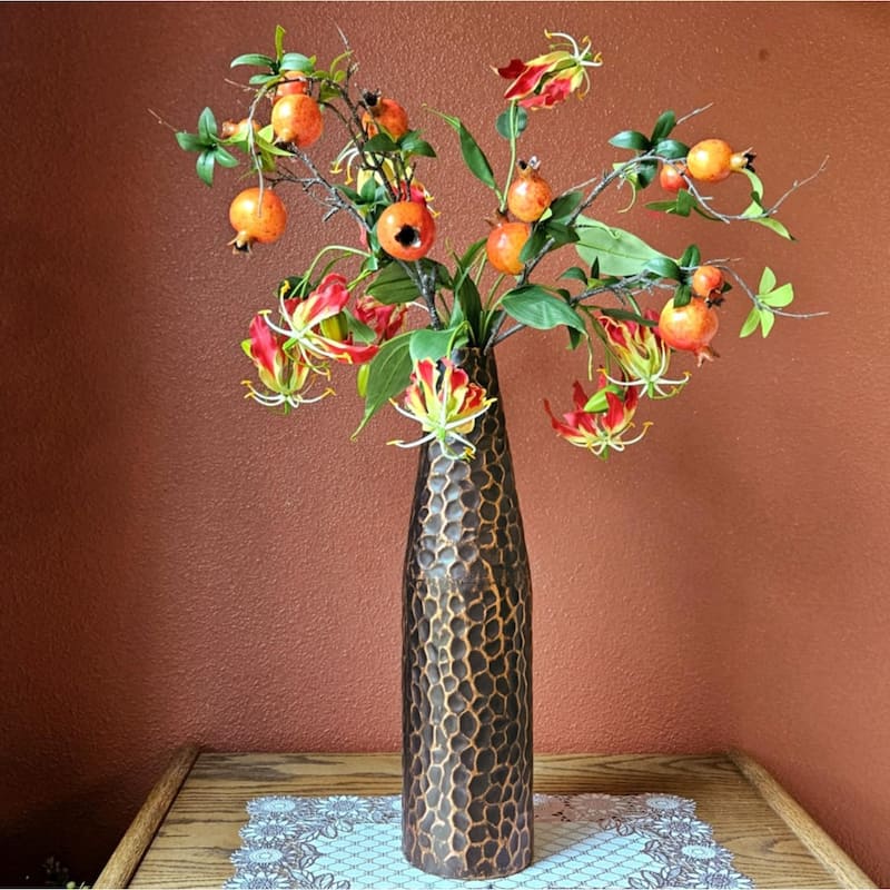 Hammered Metal Decorative Centerpiece Flower Table Vase