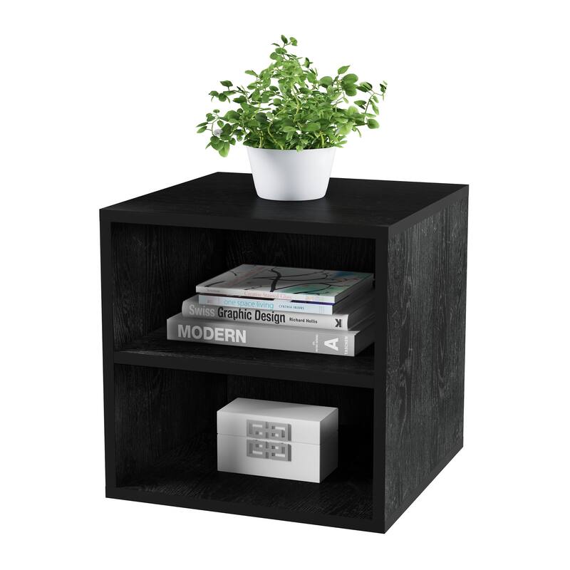 Hastings Home Stackable Modular Cube End Table Contemporary Minimalist Modular Accent Piece with 2 Shelves