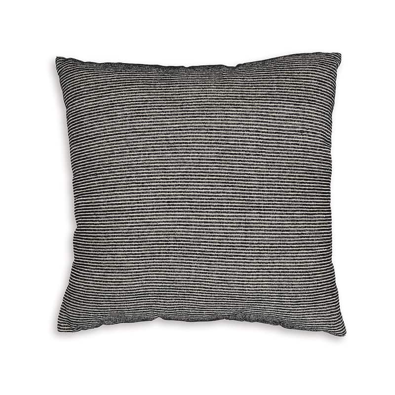 Square Accent Throw Pillow, 20 Inch, Striped Black Cotton, Gray Brown