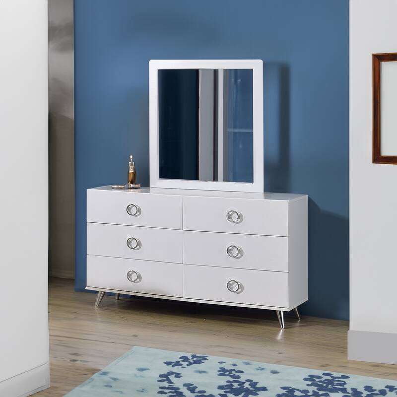 Dresser with 6 Drawers and Angled Metal Feet, White