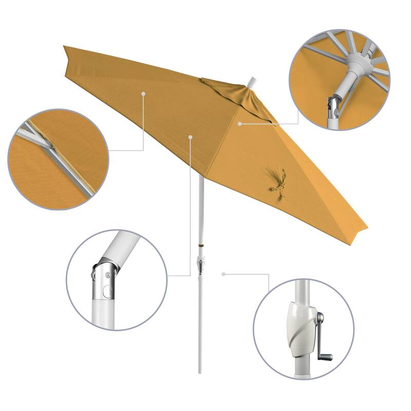 California Umbrella 9' Round Crank Lift Push Button Tilt White Aluminum Patio Umbrella Sunbrella