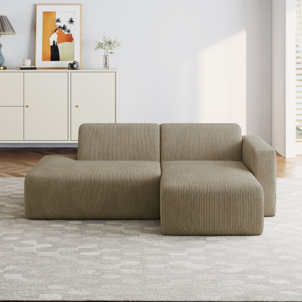 Modern Corduroy Non-Assembly L-Shaped Sectional Sofa Couch with Chaise