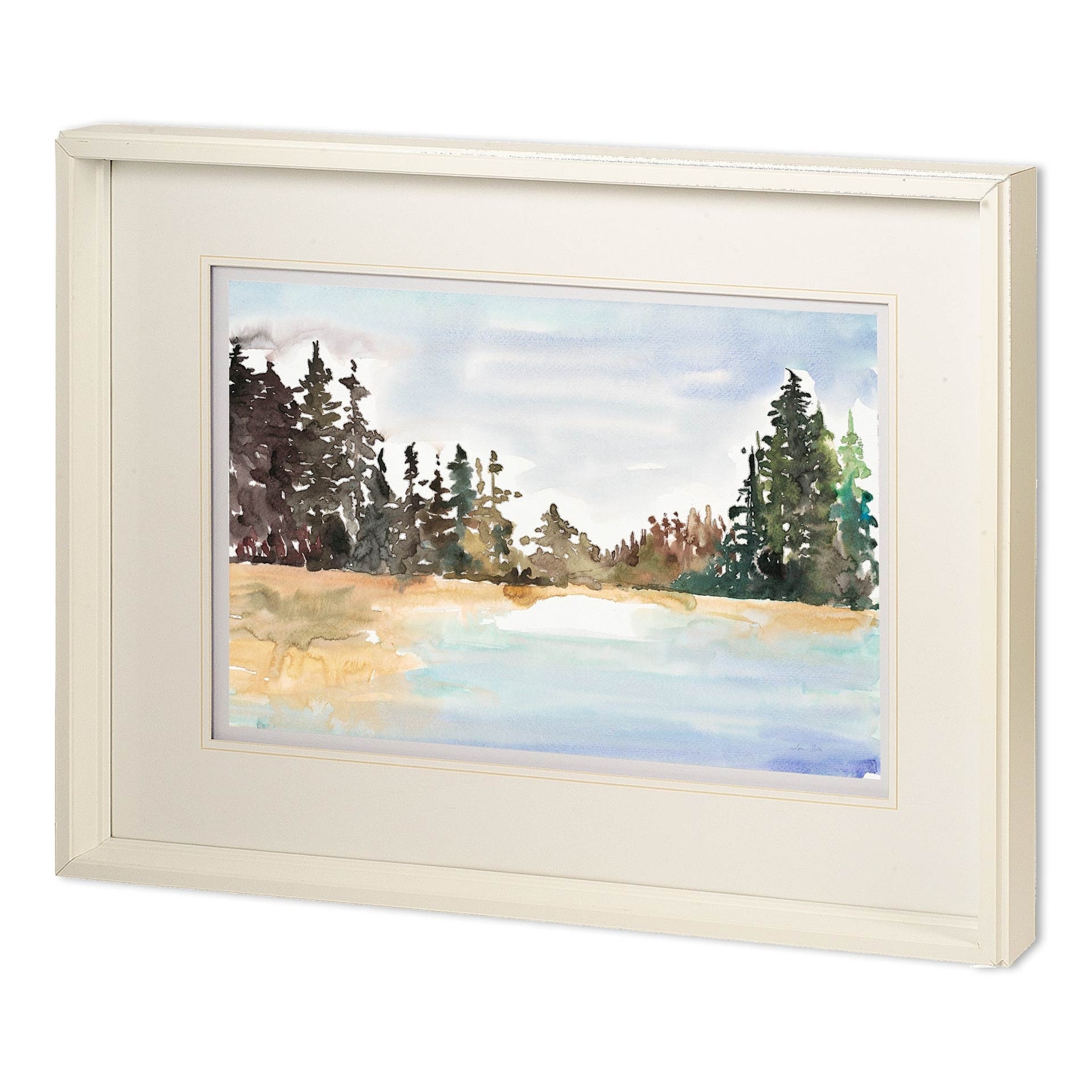Evergreen View by Lora Gold a Hand Embellished Textured Framed Art Print Matted under Glass