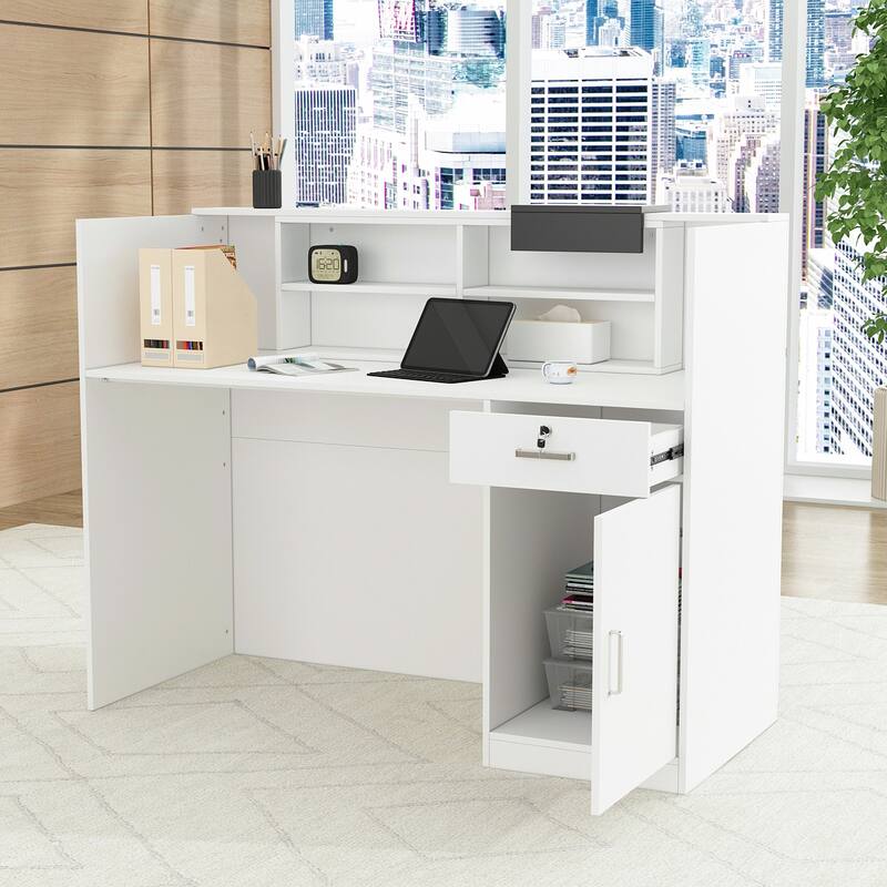 Timehchee 55.1"W 43.3"H Rectangular Wood Reception Desk White