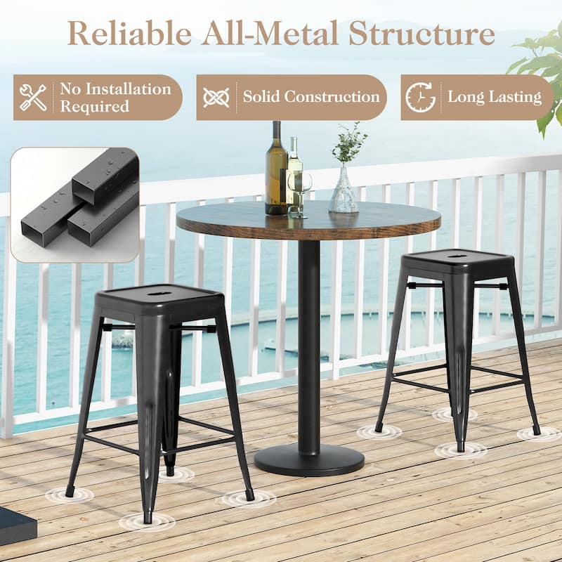 4-Piece 24" Space Saving Stackable Metal Bar Stools with Footrest for Kitchen or Patio - 16" x 16" x 24"