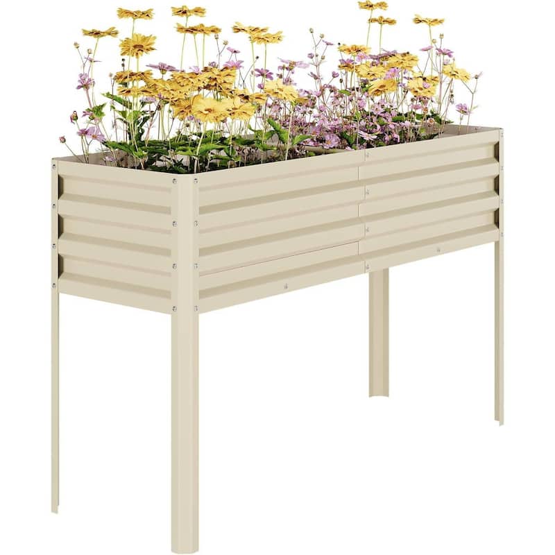 Tall Elevated Raised Garden Bed Planter Box for Vegetables Herbs - N/A - White