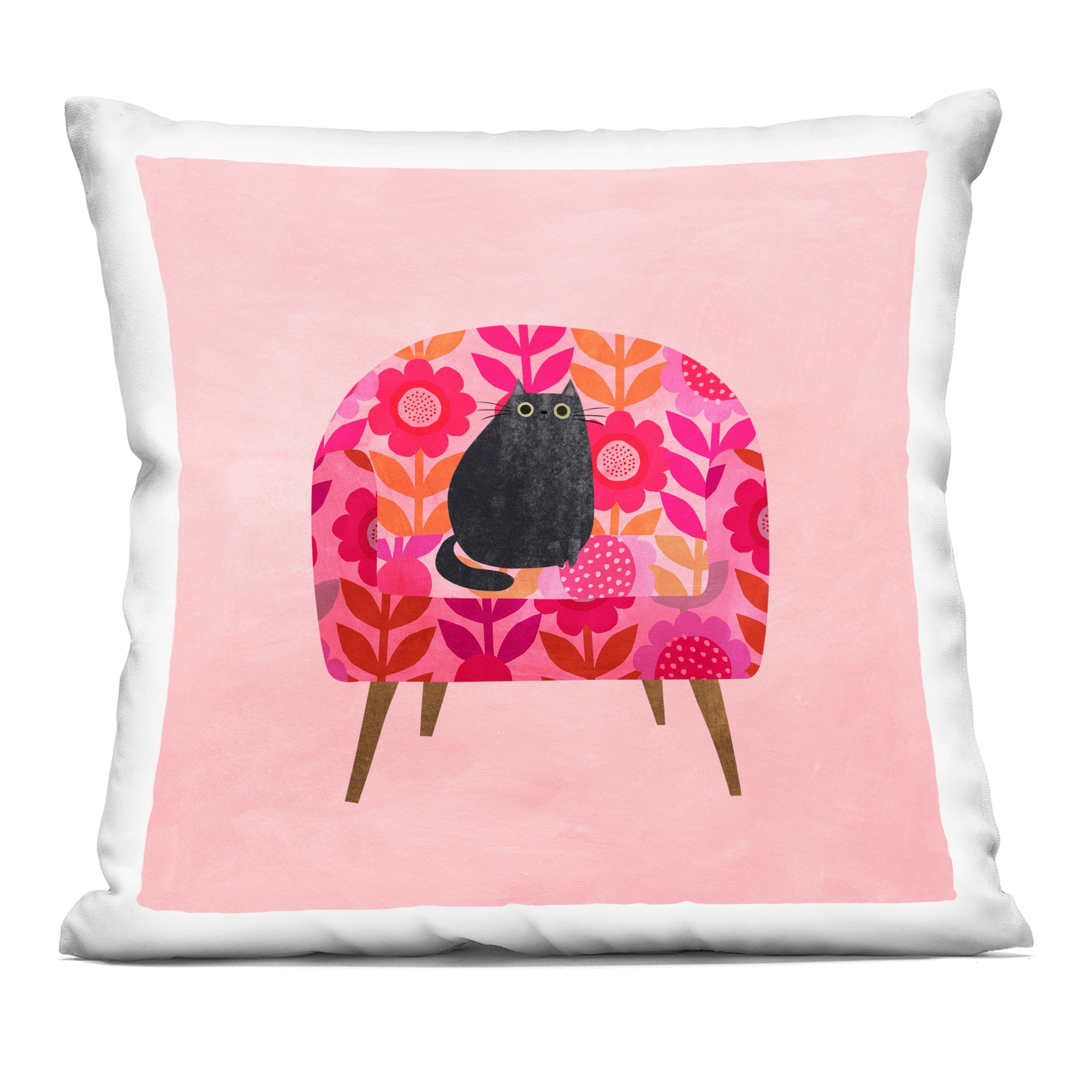 Stupell Cat on Retro Floral Chair Decorative Printed Throw Pillow Design by Angie Rozelaar