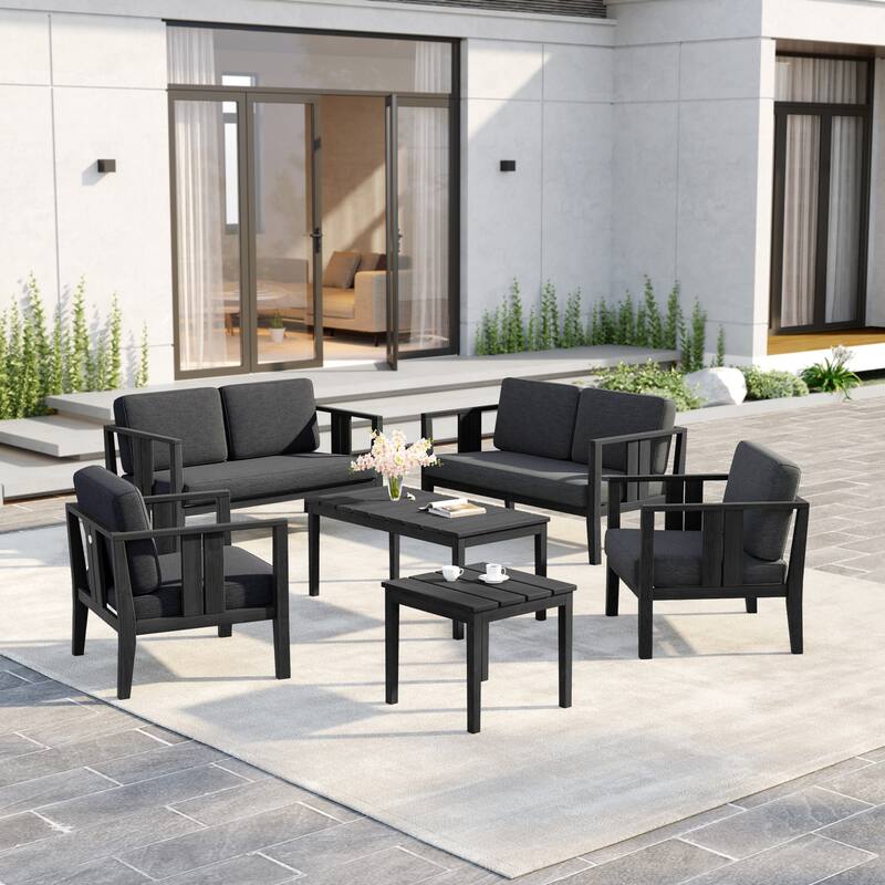 6-Piece Outdoor Furniture Solid Teak Patio Conversation Set with Table