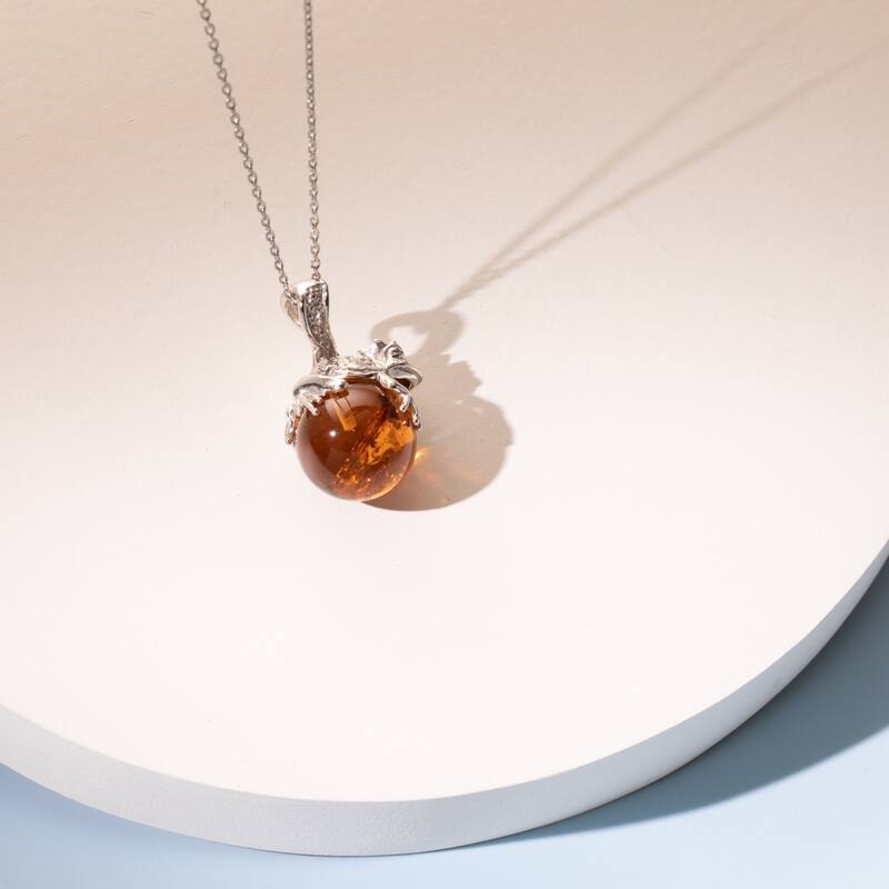 Amber Frog Animal Pendant in Sterling Silver
