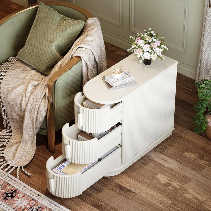 3-Drawer Wooden End Table, Slim Sofa/Chair Side Table Nightstand for Living Room & Bedroom