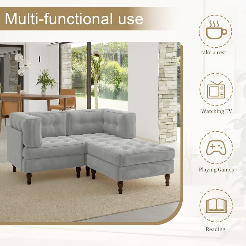 Oversized Sofa Corduroy Tufted Modular Sectional Set