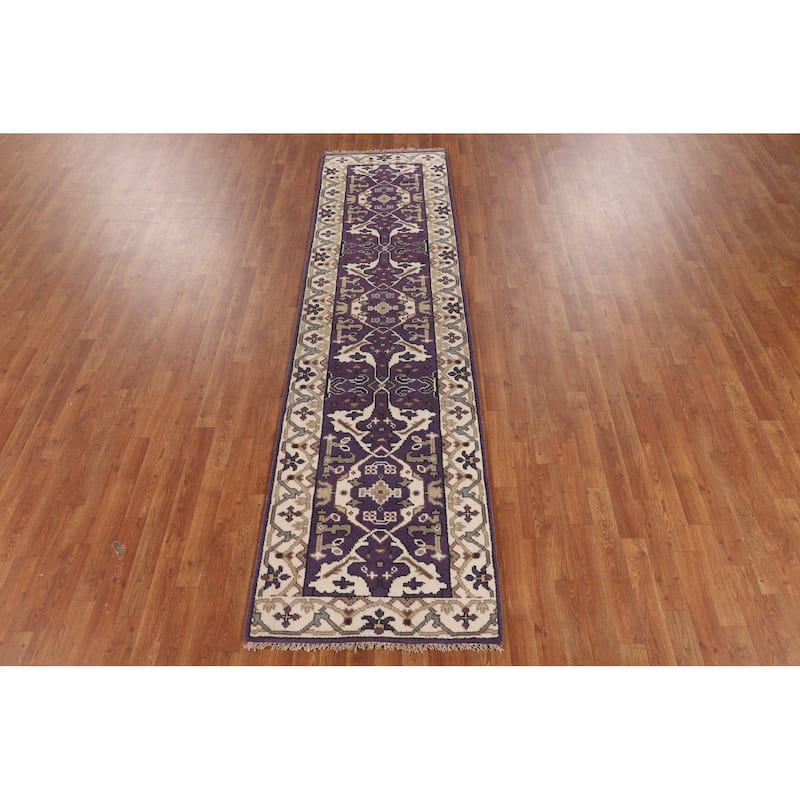 Purple & Ivory Oushak Oriental Runner Rug Handmade Wool Carpet - 2'7"x 9'7"