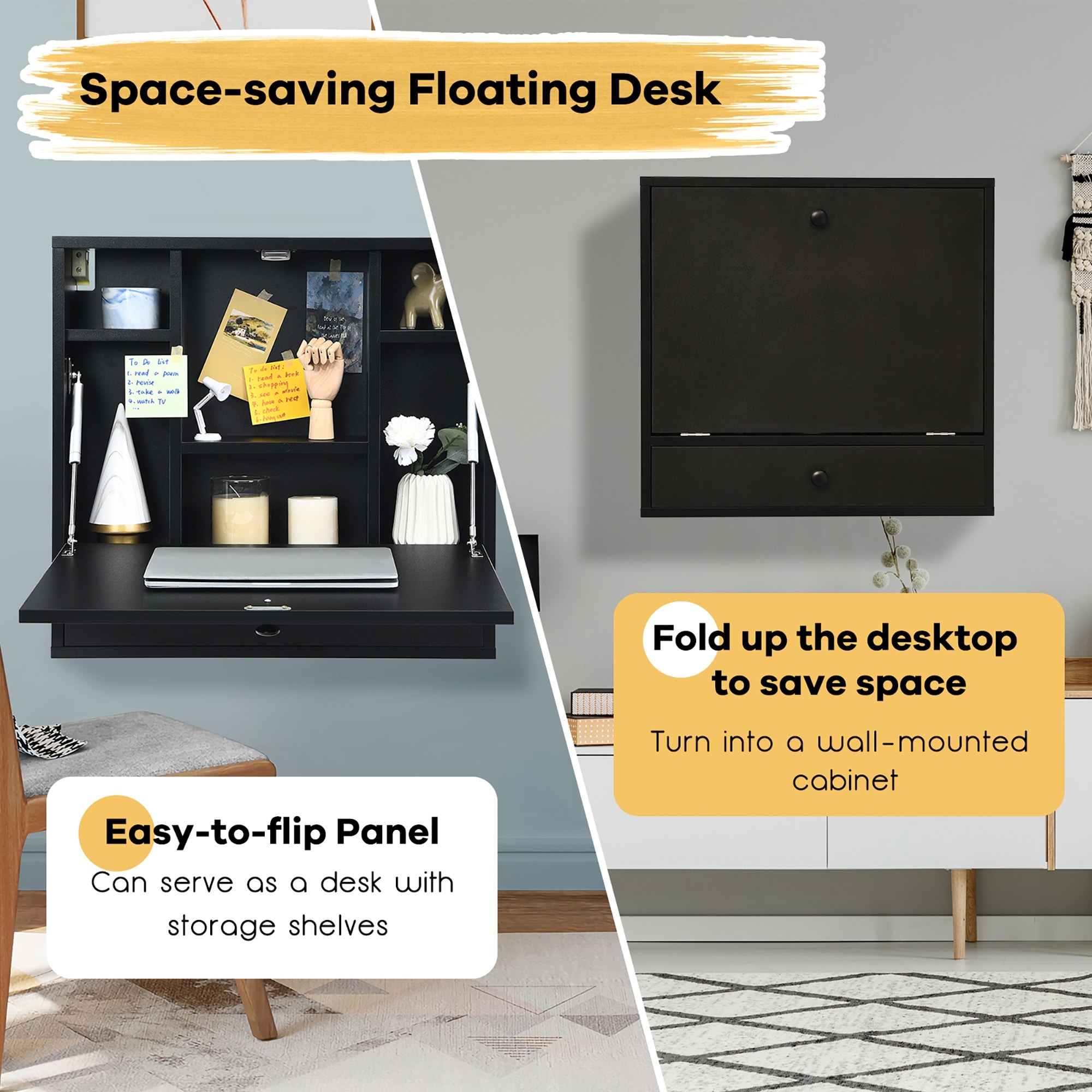 Costway Wall Mount Floating Desk Foldable Space Saving Laptop