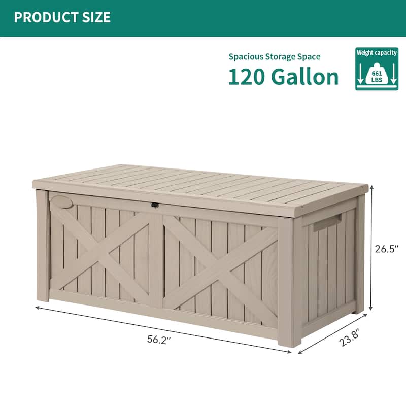 120 Gallons Water Resistant Resin Lockable Deck Box