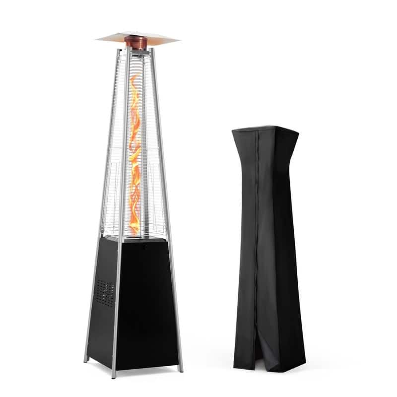 Pamapic 42,000 BTU Outdoor Pyramid Flame Patio Heater with Cover, Wheels - Black