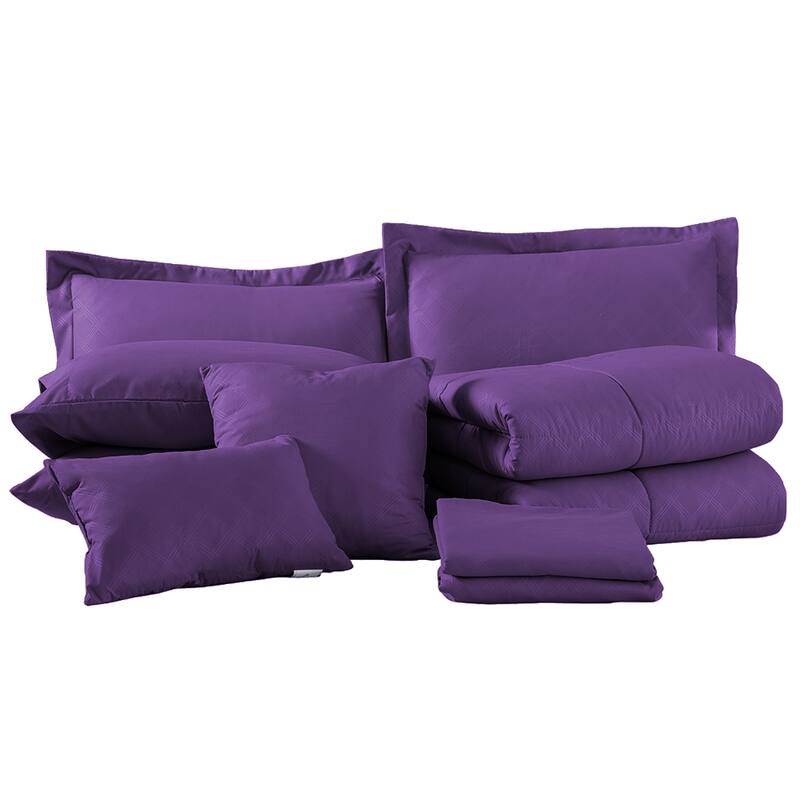 10-piece Solid Plaid Comforter Set