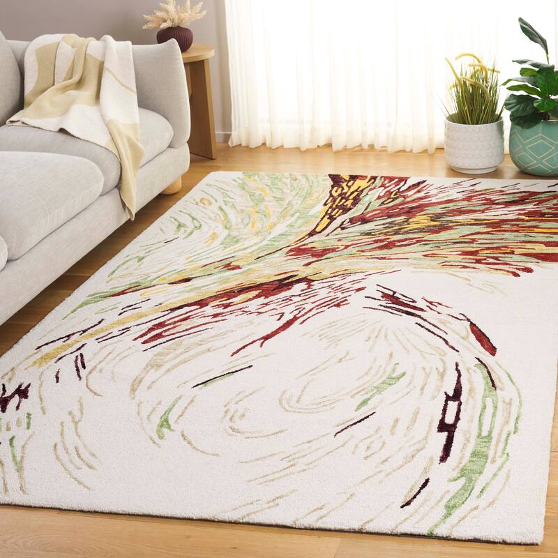 SAFAVIEH Handmade Ebony Gunnhildur Wool Rug - Ivory/Green - 6' Square