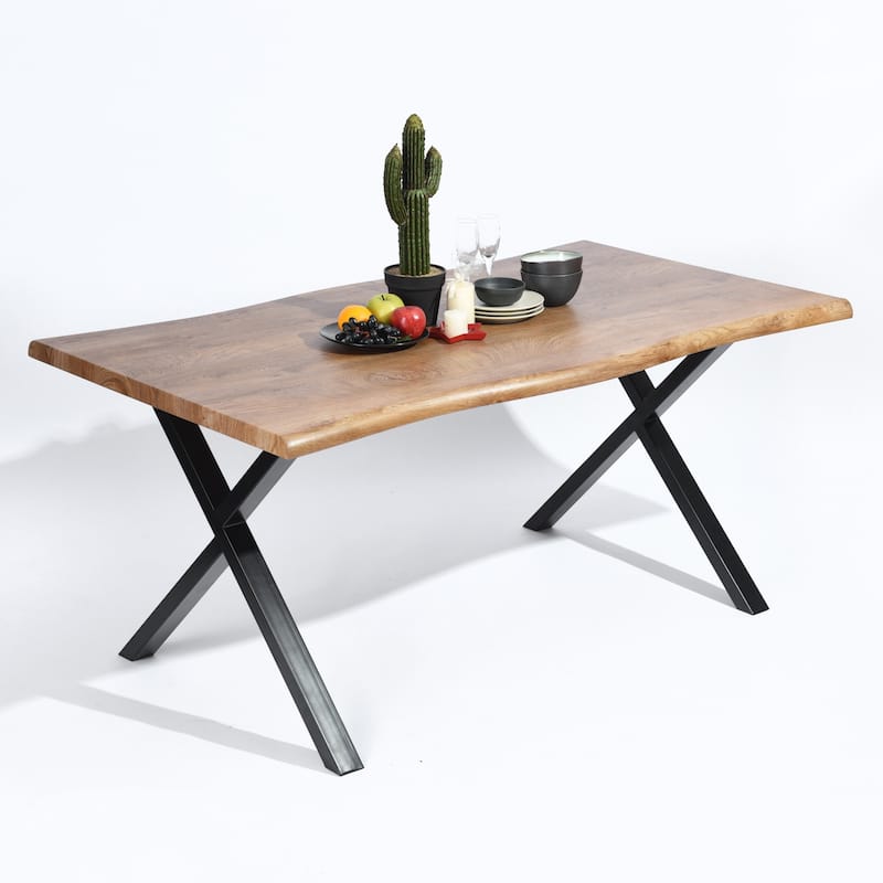 Homy Casa 63" Modern Dining Table, Unique Wavy Edge Top Office