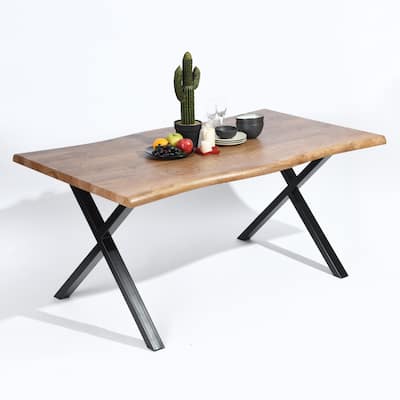 Homy Casa 63" Modern Dining Table, Unique Wavy Edge Top Office