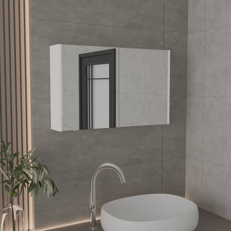 Wall-Mounted Bathroom Medicine Cabinet - 19.7" H, 31.5" W, 2 Mirrored Doors, 3 Shelves, Space-Saving Storage - 31.5X5.6 in - White + Engineered Wood