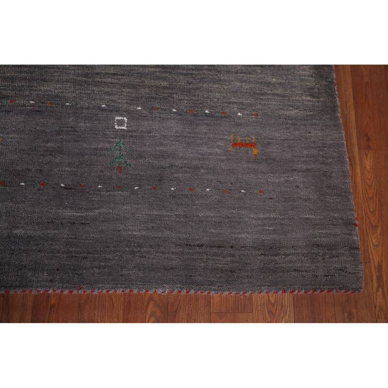 Gray & Brown Striped Gabbeh Indian Area Rug Handmade Wool Carpet - 8'2"x 9'6"