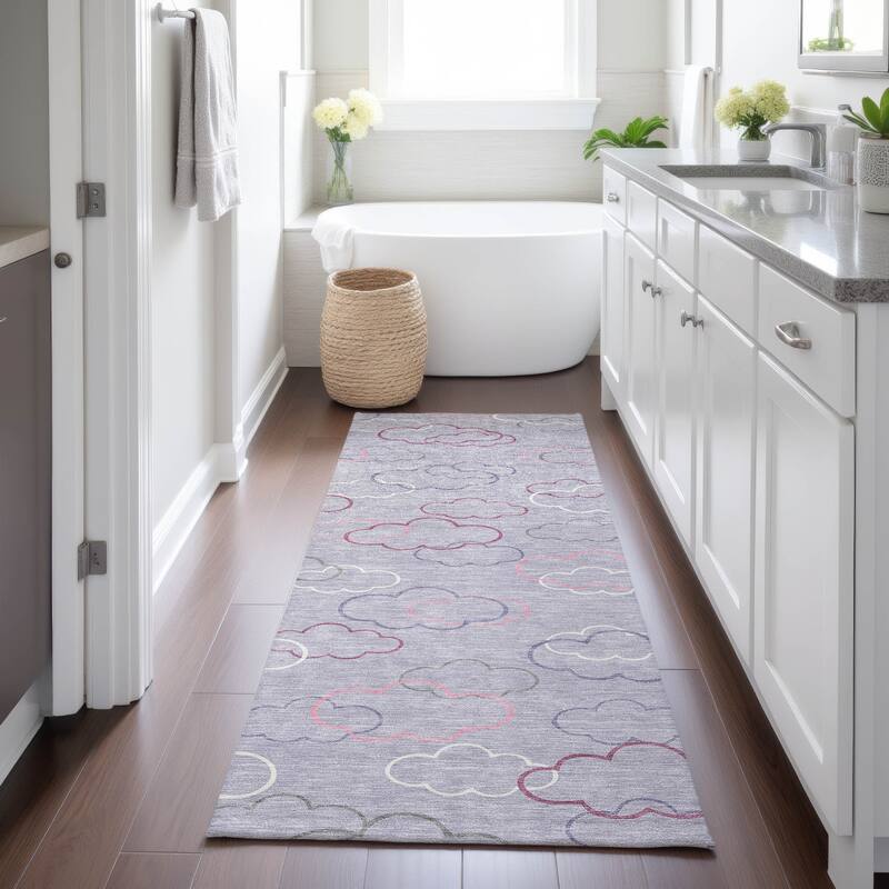 Machine Washable Indoor/ Outdoor Modern Clouds Chantille Rug