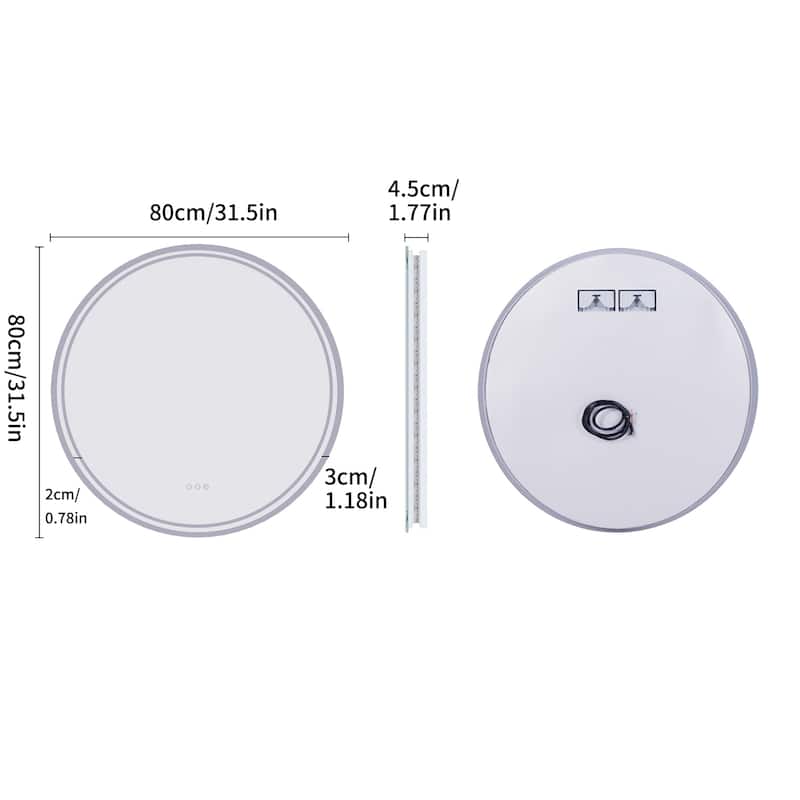 31.5" LED Lighted Bathroom Mirror Vanity Mirror Wall Mounted Large Anti-Fog Dimmable Mirror Backlit - 31.5''