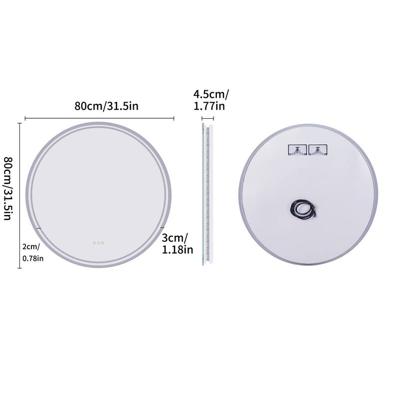 Round LED Illuminated Bathroom Mirror Makeup Shaving Anti-Fog